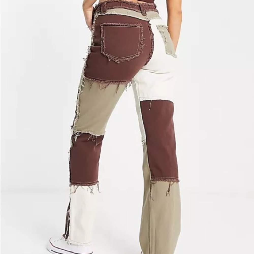 Jaded London Boyfriend Jeans in Brown Patchwork Denim